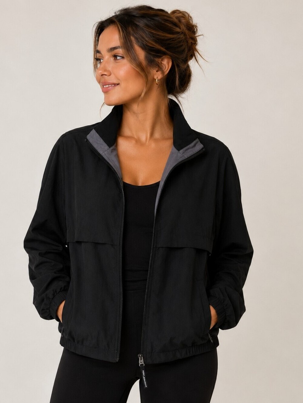 Port Authority Black Windbreaker Jacket Hooded Lightweight Women’s M